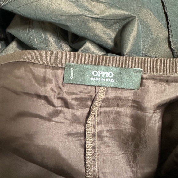 OPPIO Italy Luxury Taffeta Bronzed Brown Exposed Seams Tiered Flounce Sz M L - Picture 4 of 14
